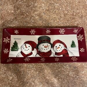 New Hand-Painted Snowman Holiday Serving Tray